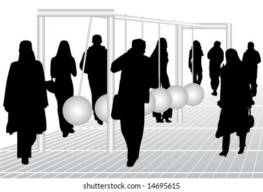 Illustration of people and pendulum