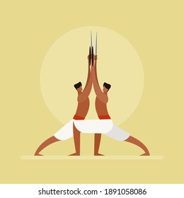 Illustration of People performing  South Indian martial art 'Kalaripayattu'