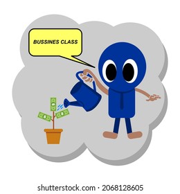 illustration of people planting money, holding posters, selling up vector design