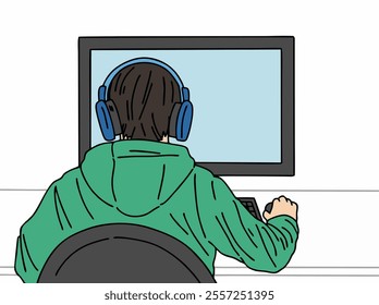 ILLUSTRATION OF PEOPLE PLAYING COOL AND UNIQUE COMPUTER GAMES. VECTOR FILES