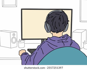 ILLUSTRATION OF PEOPLE PLAYING COOL AND UNIQUE COMPUTER GAMES. VECTOR FILES