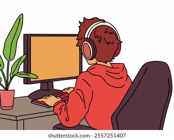 ILLUSTRATION OF PEOPLE PLAYING COOL AND UNIQUE COMPUTER GAMES. VECTOR FILES