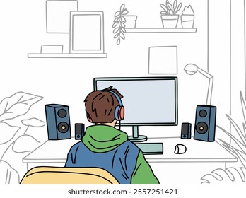 ILLUSTRATION OF PEOPLE PLAYING COOL AND UNIQUE COMPUTER GAMES. VECTOR FILES