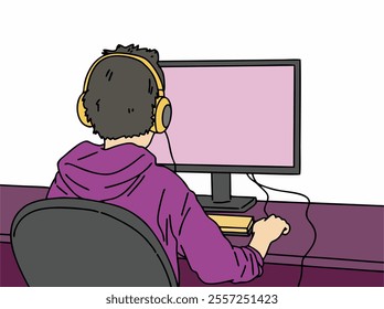 ILLUSTRATION OF PEOPLE PLAYING COOL AND UNIQUE COMPUTER GAMES. VECTOR FILES