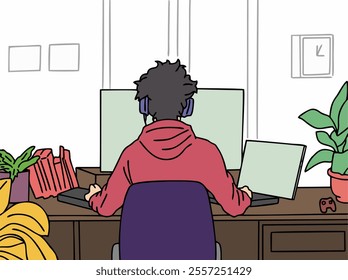 ILLUSTRATION OF PEOPLE PLAYING COOL AND UNIQUE COMPUTER GAMES. VECTOR FILES