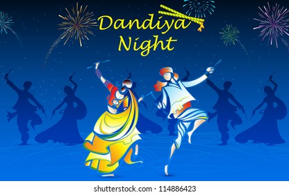 illustration of people playing dandiya in navratri