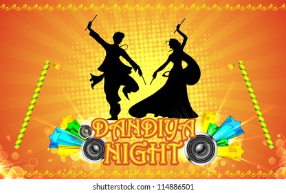 illustration of people playing garba in dandiya night