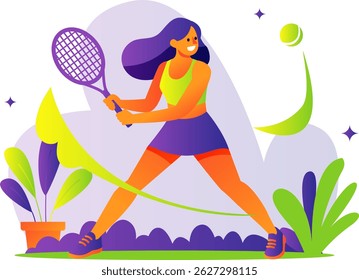 Illustration of people playing tennis with a colorful flat design concept taking the theme of sports