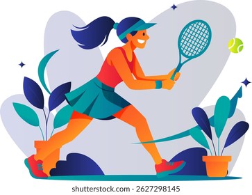 Illustration of people playing tennis with a colorful flat design concept taking the theme of sports