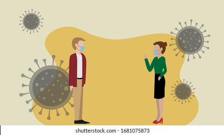 Illustration of people practicing social distancing, one of the measures to keep the corona virus (COVID-19) from spreading.