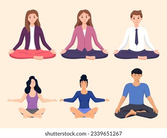 Illustration of people practicing yoga in modern cartoon style