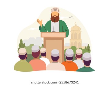 Illustration of people praying before performing Eid al-Fitr prayers