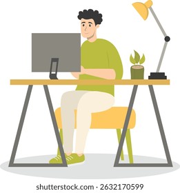 Illustration of People Programmer Working in Office. Vector Cartoon Character