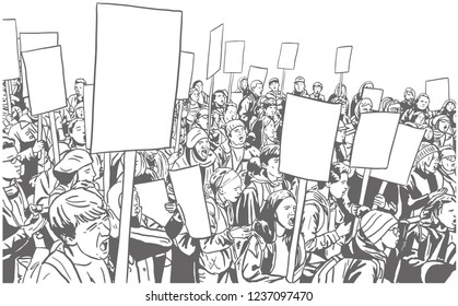 Illustration people protesting and blank signs   banners 