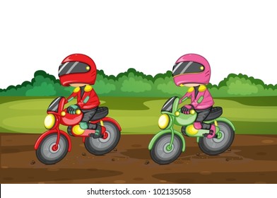Illustration of people racing dirtbikes