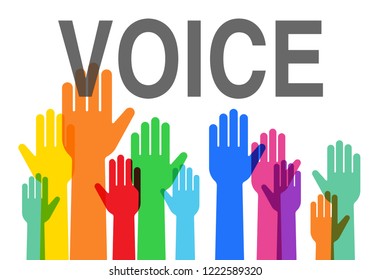 Illustration of people raising hands
