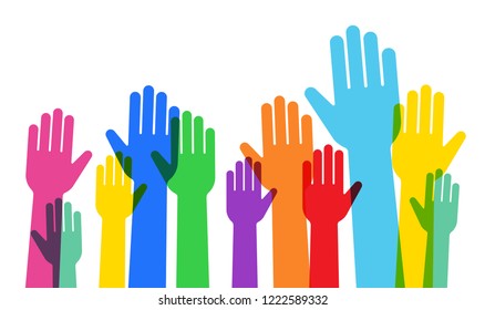 Illustration of people raising hands