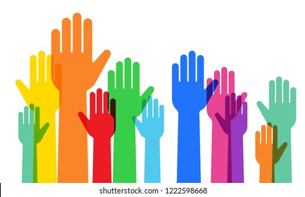 Illustration of people raising hands