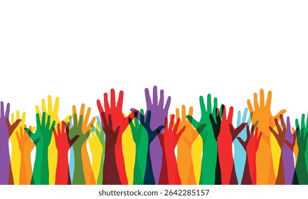 illustration of people raising their hands.symbol of voting, democracy, care and solidarity. decoration concept design symbol of human rights day