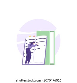 illustration of people reading manual book or studying. a student, looking for information. education. flat cartoon style. vector design
