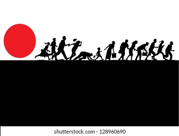 Illustration Of People Running Away From Disaster, Vector