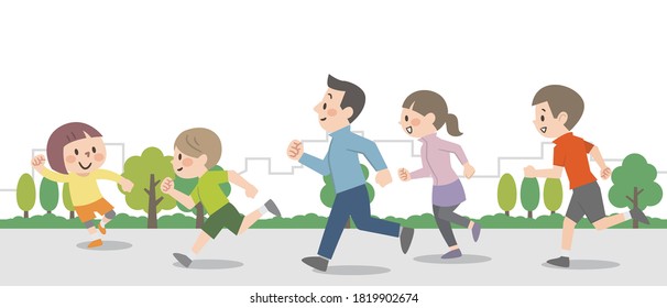 Illustration of people running outdoors