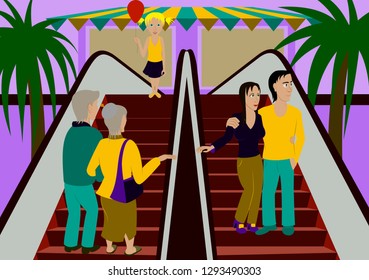 illustration of people shopping in a mall