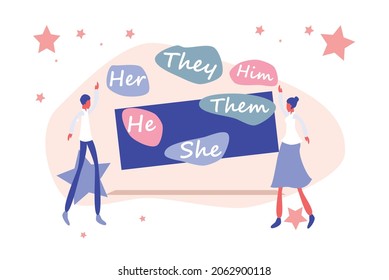 it's an illustration of people showing Gender Pronouns Graphics.