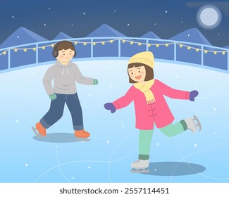 Illustration of people skating at a ice rink
