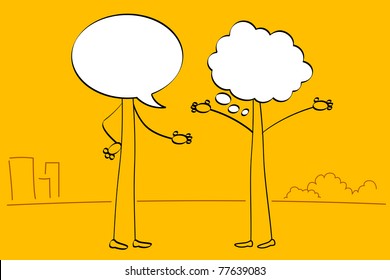 illustration of people with speech bubble head talking with each other