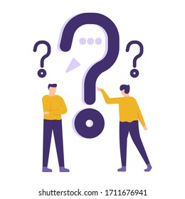 illustration people are standing near the question mark. concept Frequently asked questions or FAQs, question marks around people, online support center. flat design.