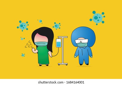 illustration people suspect with Common Viruses, corona disease with mask . Corona Virus Cell Vector Illustration. Good for template background, banner, poster, etc.