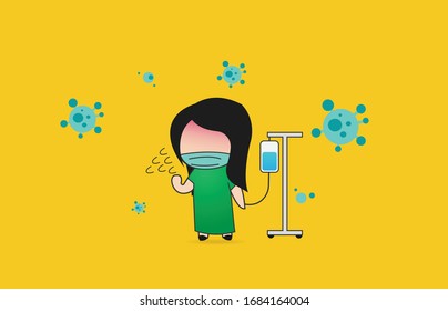 illustration people suspect with Common Viruses, corona disease with mask . Corona Virus Cell Vector Illustration. Good for template background, banner, poster, etc.
