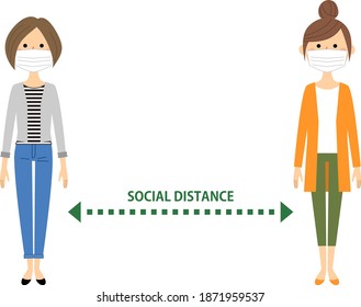 Illustration of people taking a social distance.
