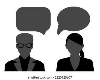 Illustration of people talking in white background. Dialogue between man and woman