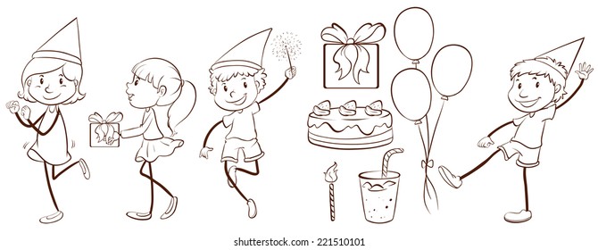 Illustration of people and things at the party
