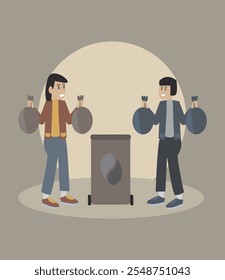 illustration of people throwing away trash