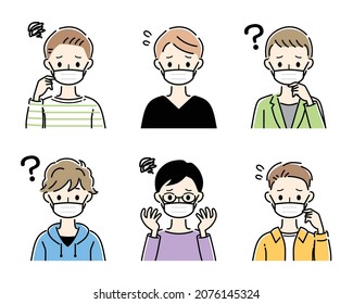 Illustration of people in trouble wearing masks.