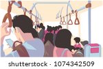 Illustration of people using public transport, bus, train, metro, subway