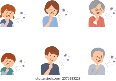 Illustration of people of various generations coughing