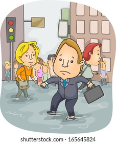 Illustration of People Wading Through Ankle-deep Flood