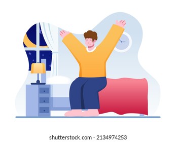 Illustration of People Wake Up To Do Suhoor in the Morning When Ramadan. Daily Routine Activities While Fasting in Ramadan. Can be used for web, poster, banner, social media, print, book, etc