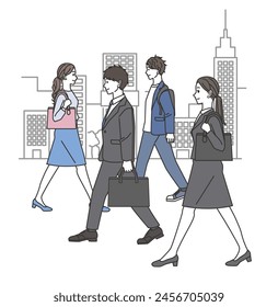 Illustration of people walking in the city