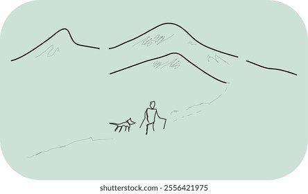 illustration of people walking on mountain landscape minimal design