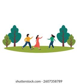 Illustration of People Walking in a Park 