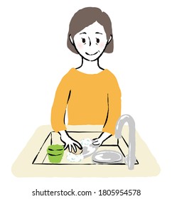 illustration of people washing dishes