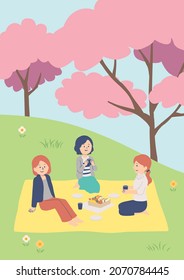 Illustration of people watching cherry blossoms