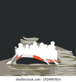 illustration of people wearing buoys in floodwaters