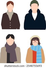 Illustration of people wearing winter clothes