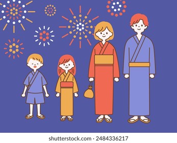 Illustration of people wearing yukata_1